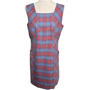 Brooks Brothers Shift Dress Women 12 Tartan Plaid Blue Red Italian Fabric Preppy